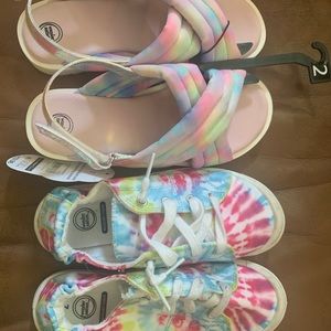 Wonder Nation tie dye sneakers and sandals both size 2.  One NWT one worn 1X.